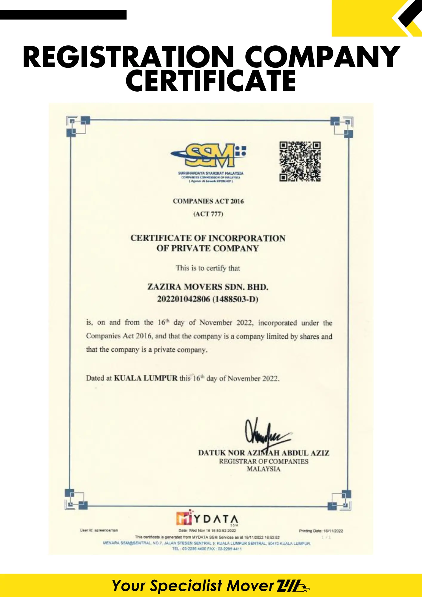 About Us SSM Zazira Movers Sdn Bhd – syarikat logistik dan movers Malaysia