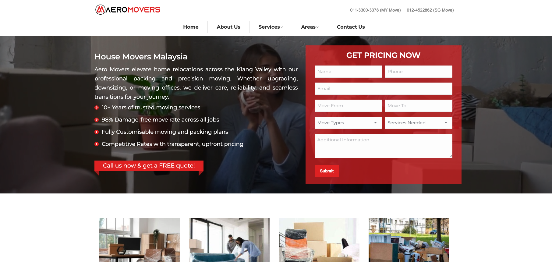Best Movers in Malaysia 2026: 10 Moving Companies Worth Comparing Before You Book 10 Aero Movers official website showing home, commercial and bulky-item moving services