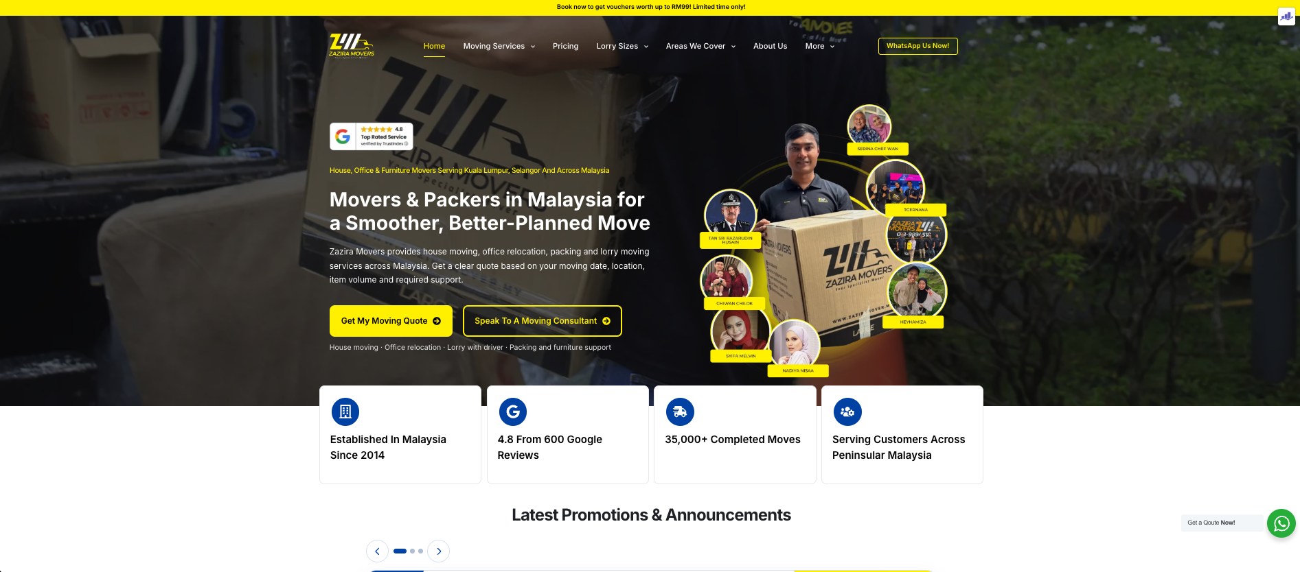 Best Movers in Malaysia 2026: 10 Moving Companies Worth Comparing Before You Book 2 Zazira Movers English website showing moving services available for comparison in Malaysia
